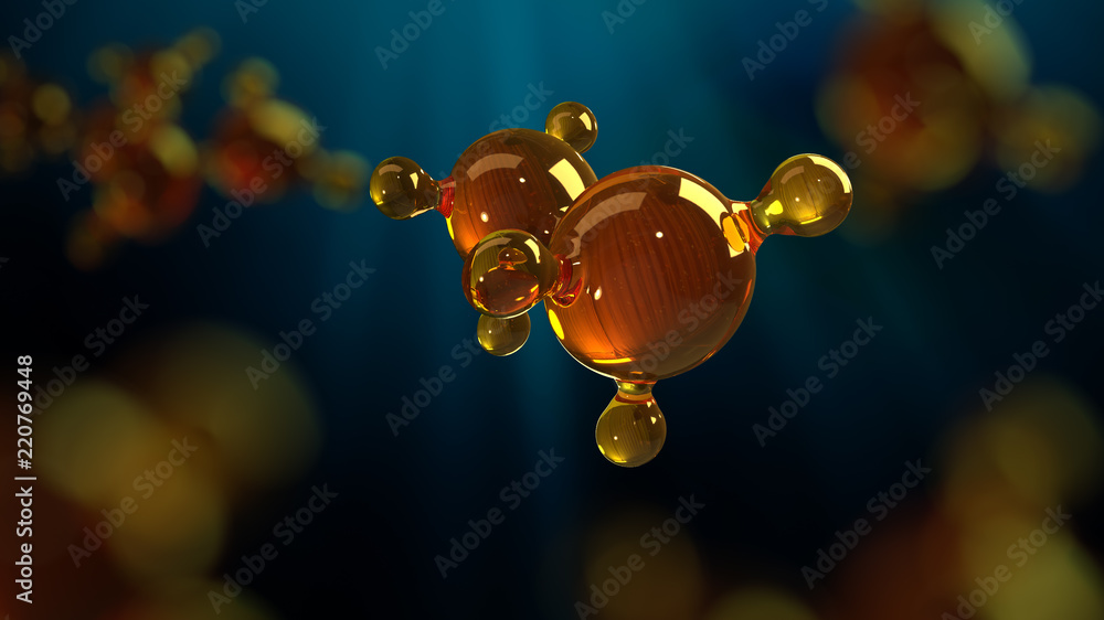 Canvas Prints 3d rendering illustration of glass molecule model. molecule of oil. concept of structure model motor
