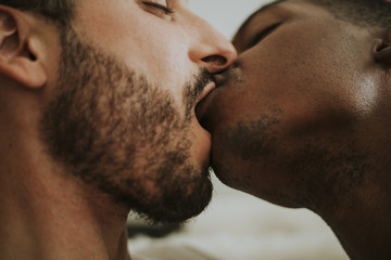 Passionate gay couple making out