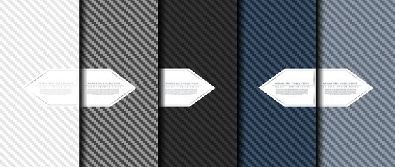 Symmetric collection abstract carbon fiber pattern background card template vector - obrazy, fototapety, plakaty