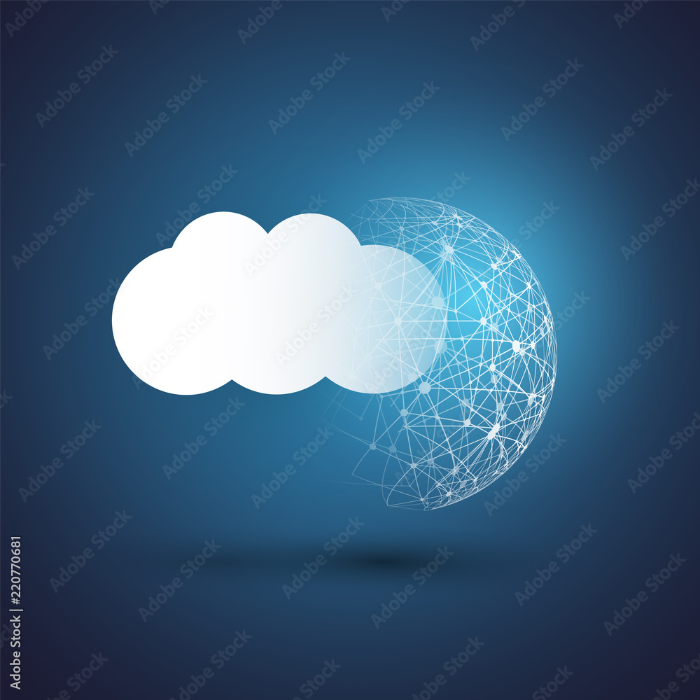 Poster cloud computing design concept - digital network connections, technology background with globe