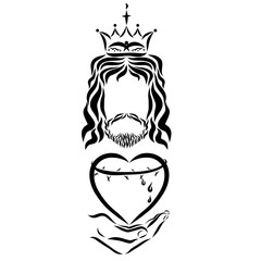King Jesus holds a heart with a crown of thorns