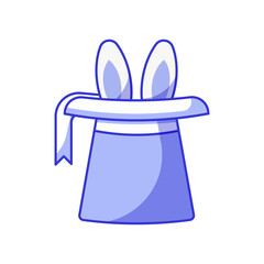 Magician top hat with rabbit. Wizard cylinder icon. Magic trick concept in flat design.