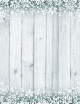 Wooden grey christmas background with white snowflakes, vector illustration
