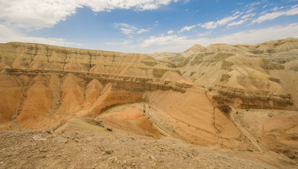 summer sunny panorama of the valley of desert mountains, Kazakhstan, Altyn-Emel National Park © serikbaib