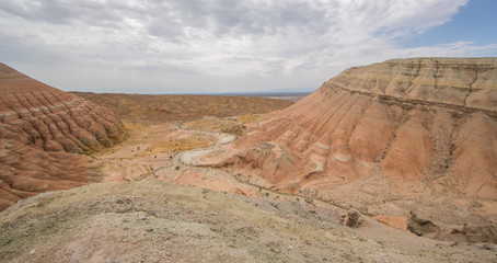 summer sunny panorama of the valley of desert mountains, Kazakhstan, Altyn-Emel National Park © serikbaib