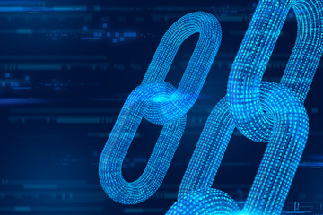 Block chain. Crypto currency. Blockchain concept. 3D wireframe chain with digital code. Editable...