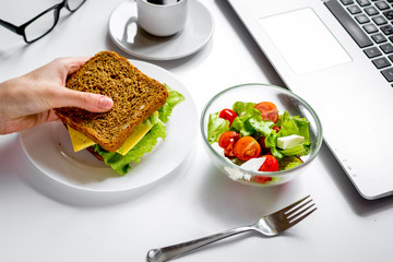 concept of lunch in officeat work top view