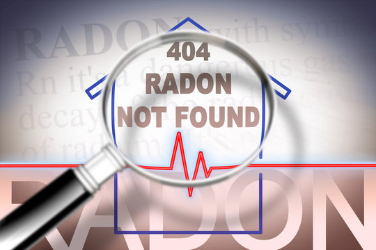 Free from the radon gas that has not been found in your home - concept image with check-up chart about radon contamination and magnifying glass