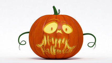 Pumpkin jack-o-lantern written happy halloween. 3d illustration