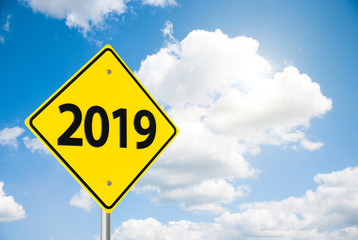 Road sign 2019 on sky