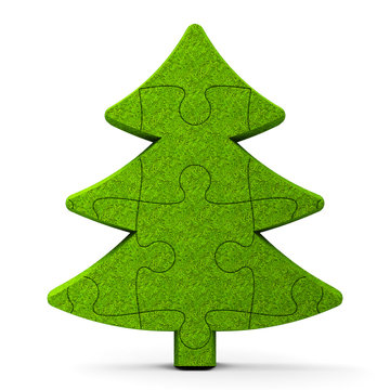 Green puzzle christmas tree sign