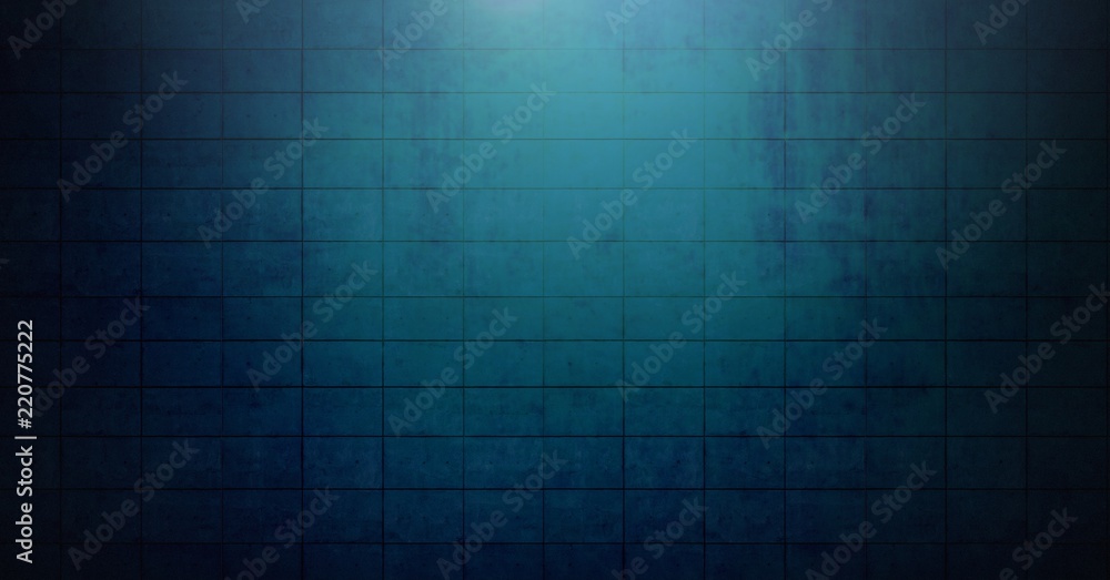 Poster Vignette and light on blue brick wall background