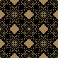 Abstract seamless pattern on black background. Hand drawn vector illustration