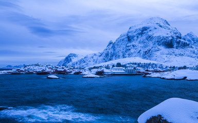 Winter landscape of Lofoten islands, Norway, Europe