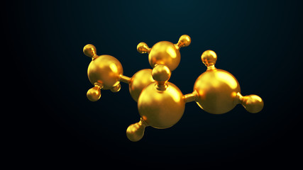 3D illustration of abstract gold molecule background