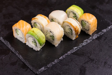 Sushi roll with cream cheese, sesame. Japanese food