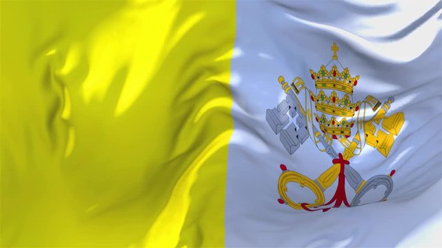 261. Vatican City Flag Waving in Wind Slow Motion Animation . 4K Realistic Fabric Texture Flag Smooth Blowing on a windy day Continuous Seamless Loop Background.