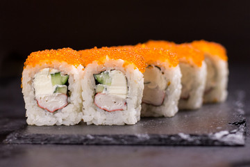 Sushi roll with cream cheese, sesame. Japanese food