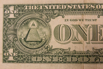 Closeup of the american one dollar banknote