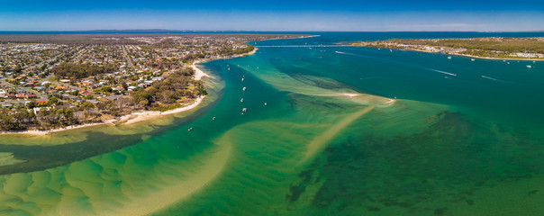 Aerial drone view of south part of Bribie Island, Queensland, Australia