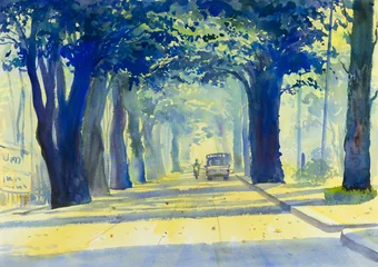 Fototapete Painting colorful of Tunnel of Trees in countryside and emotion © Painterstock