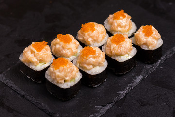 Sushi roll with cream cheese, sesame. and spice Japanese food