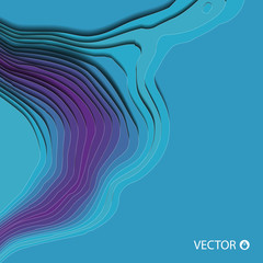 Art paper cut of topographic map. Pleasant colors of blue tone. Origami modern design. Vector illustration