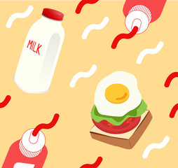 breakfast pattern on yellow background