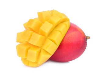 whole and slice ripe mango fruit isolated on white background