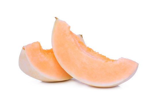 two sliced honeydew melon(sunlady) isolated on white background