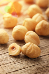 Hazelnuts on wooden table