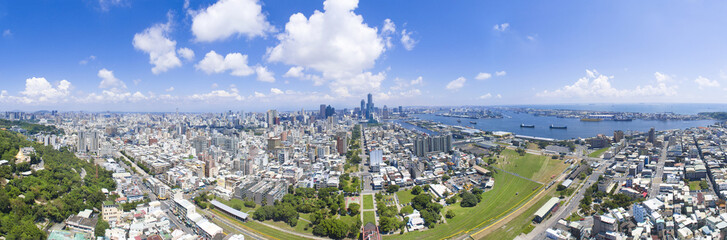 Aerial view of kaohsiung city and harbor. Taiwan.