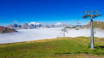 Sea of clouds in ski station of Astun in Pyrenees