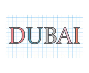 Dubai word on checkered paper texture- vector illustration