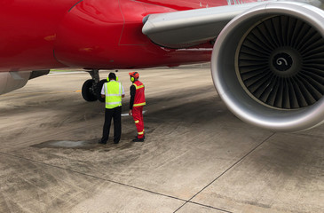 Technicians in charge in an inspection, prepare the aircraft for flight. Inspection and maintenance...