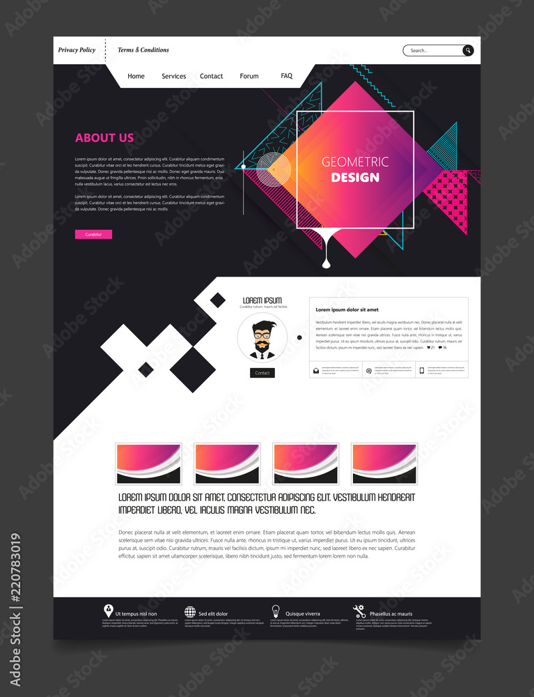 Wall mural abstract geometric trendy website template, one page design, headers and interface elements.
