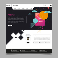 Abstract Geometric Trendy Website template, one page design, headers and interface elements.