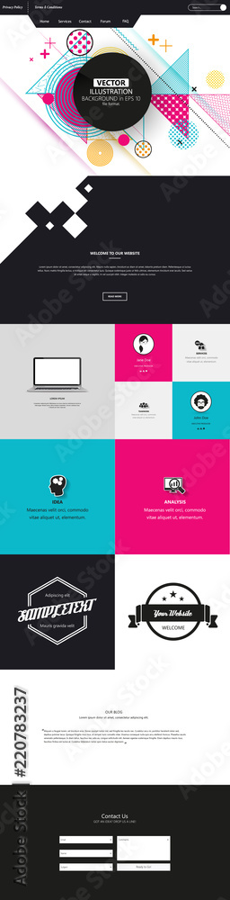 Canvas Prints abstract geometric trendy website template, one page design, headers and interface elements.