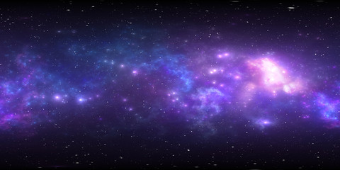 360 degree space nebula panorama, equirectangular projection, environment map. HDRI spherical panorama. Space background with nebula and stars