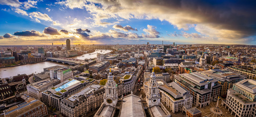London, England - Aerial panoramic skyline view of London taken from top of St.Paul's Cathedral...