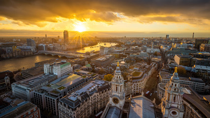 London, England - Aerial panoramic skyline view of London taken from top of St.Paul's Cathedral at...