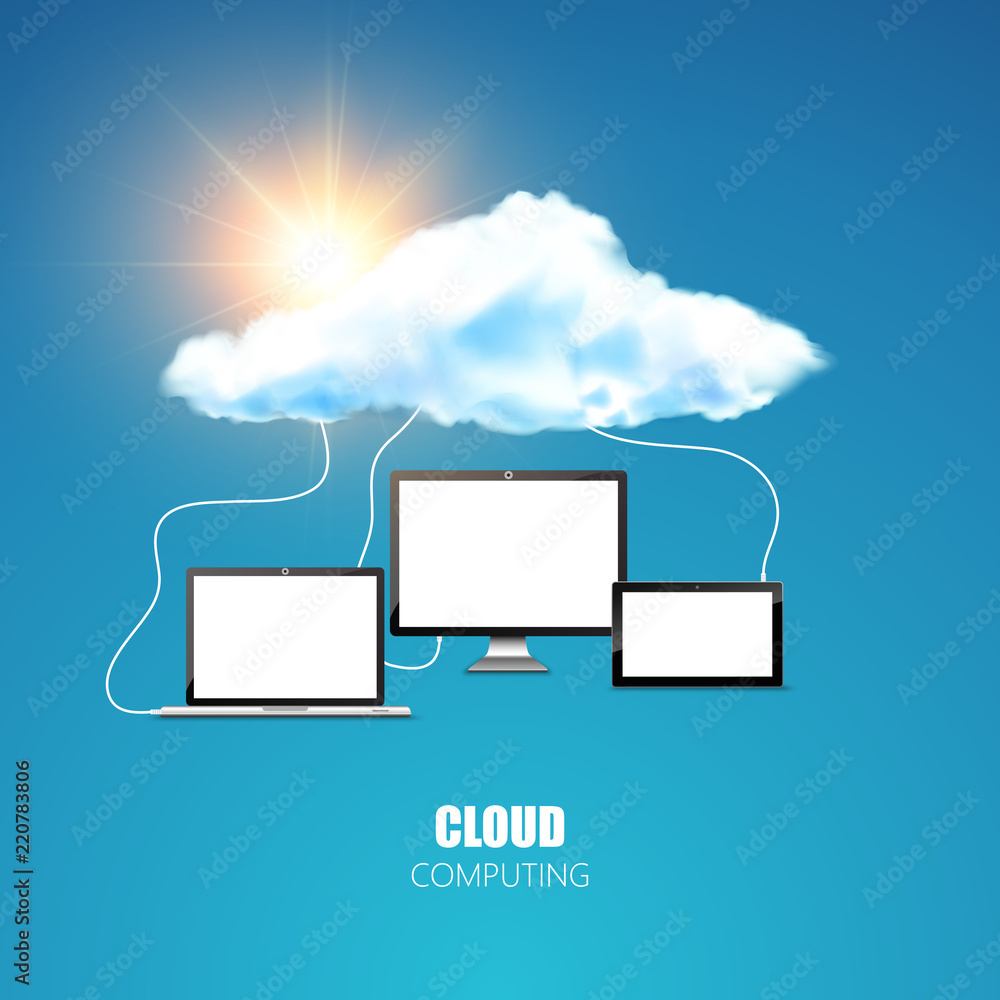 Poster cloud computing concept photorealistic vector