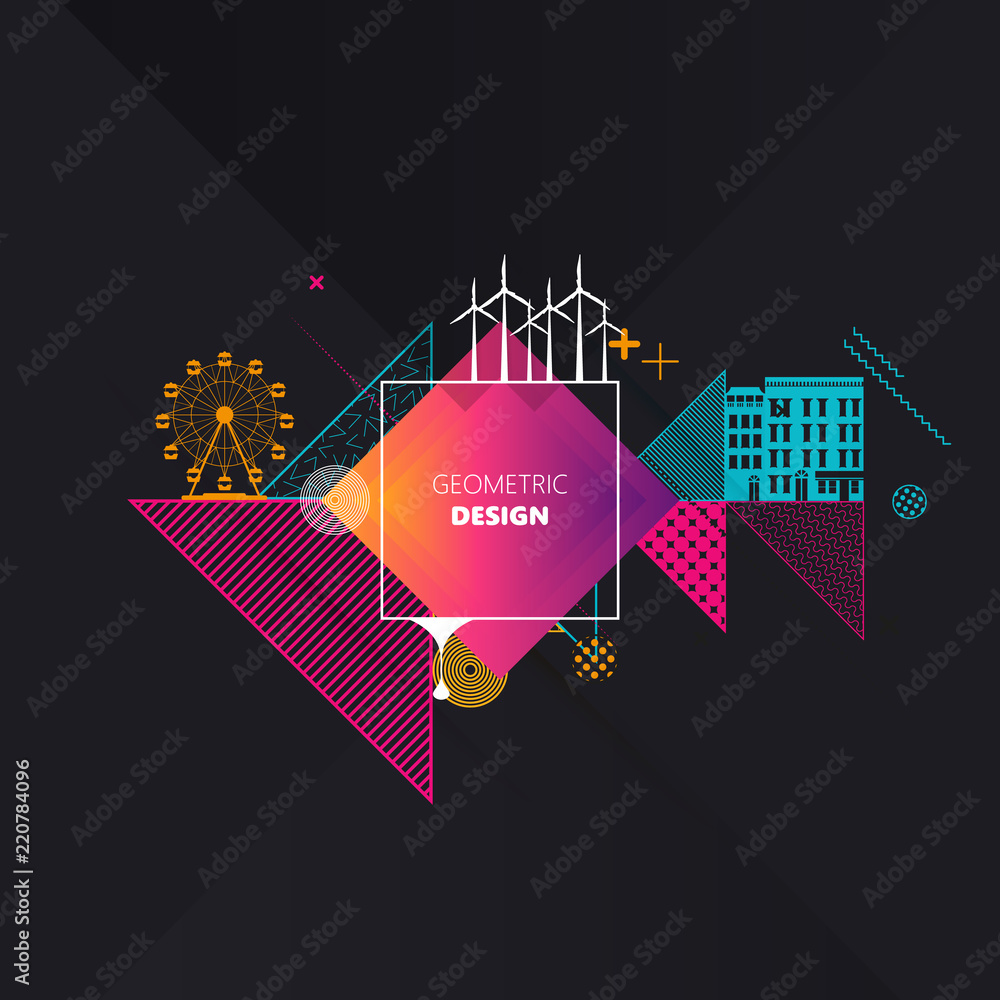 Poster trendy abstract background. composition of geometric shapes and abstract patterns. vector illustrati