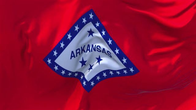 265. Arkansas Flag Waving in Wind Slow Motion Animation . 4K Realistic Fabric Texture Flag Smooth Blowing on a windy day Continuous Seamless Loop Background.
