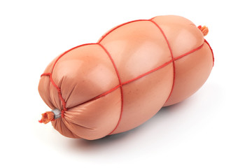 Boiled pork sausage isolated on white background.