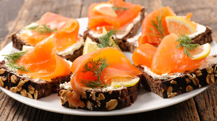 bread canape with salmon