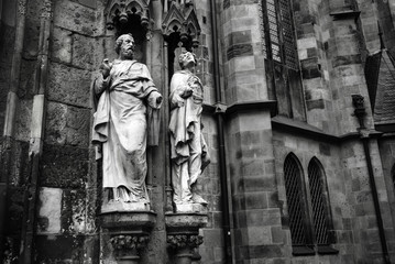 two sculptures in vintage view in Leipzig in Germany