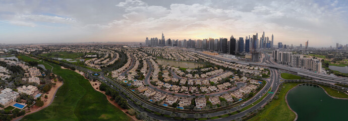 Dubai - sunset city, drone view