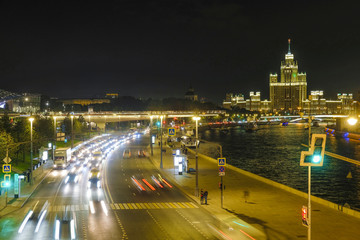 Fototapeta na wymiar Moscow, Russia - September, 3, 2018: night traffic in Moscow, Russia