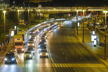 Moscow, Russia - September, 3, 2018: night traffic in Moscow, Russia